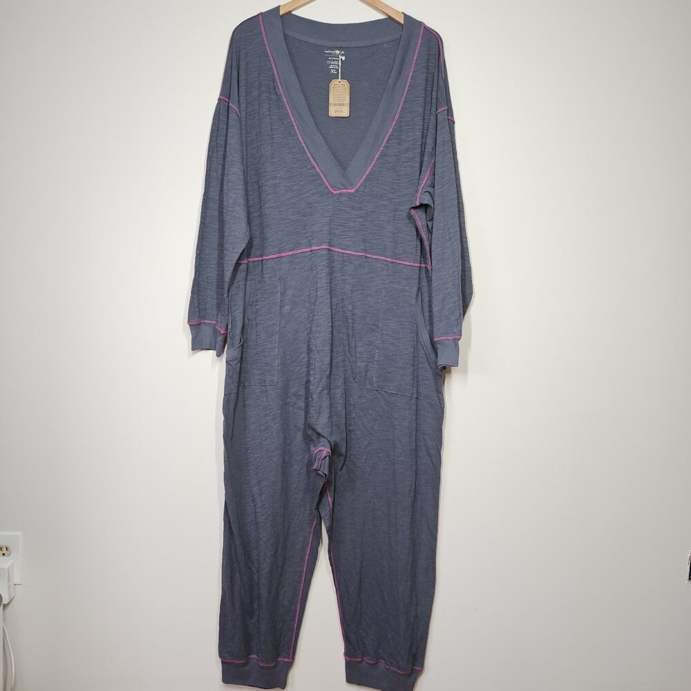 Natural Life Johnnie Jumpsuit Women's XL Gray V-Neck Oversized Cotton Lounge